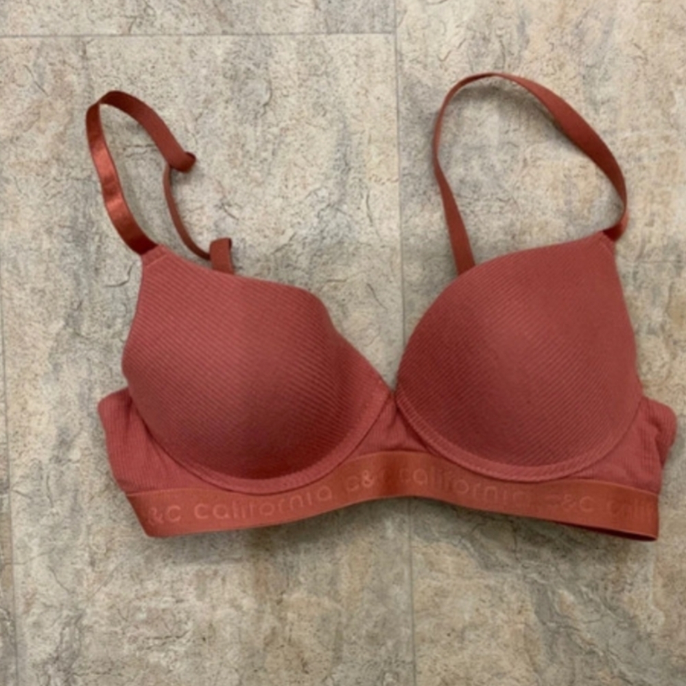 C&C California Ribbed Padded Bra in Rust Red